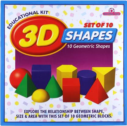 Baijnath Educational Multicolored 3-D Shapes Bright, Bold Colors. Round, Cube, Cylinder, Cone,Sphere,Hemisphere,Square& Triangular Pyramids,Rectangular, Hexagonal (10 Different Shapes)…