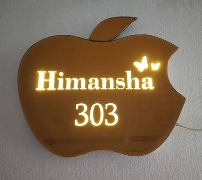 Arvind sanitary Apple led name plate with lighting Warm white, Yellow Name Plate Holder