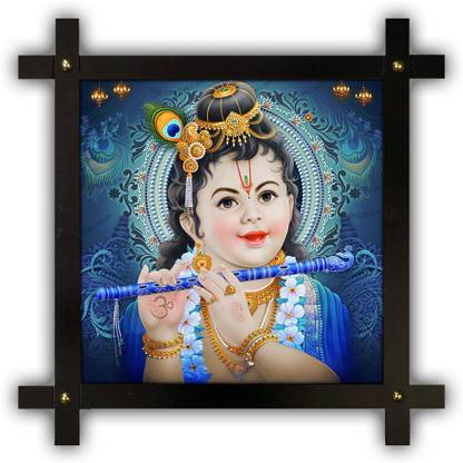 Poster N Frames Cross Wooden Frame Hand-Crafted with photo of Baby Krishna 19015-12x12-corssframe.jpg Digital Reprint 16.5 inch x 16.5 inch Painting