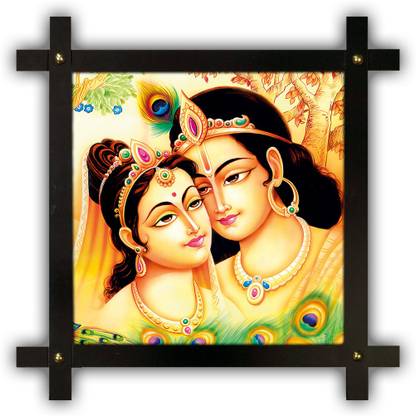 Poster N Frames Cross Wooden Frame Hand-Crafted with photo of Radha Krishna 16834 Digital Reprint 16.5 inch x 16.5 inch Painting