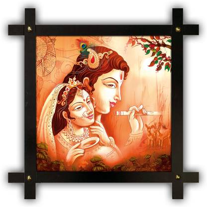 Poster N Frames Cross Wooden Frame Hand-Crafted with photo of Radha Krishna 17360 Digital Reprint 16.5 inch x 16.5 inch Painting
