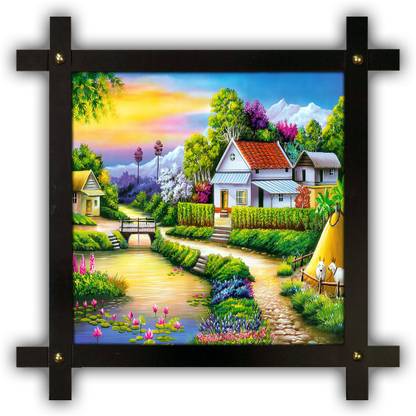 Poster N Frames Cross Wooden Frame Hand-Crafted with photo of Hand Painting Landscape Scenery 16870 Digital Reprint 16.5 inch x 16.5 inch Painting