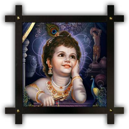 Poster N Frames Cross Wooden Frame Hand-Crafted with photo of Baby Krishna 19010-corssframe.jpg Digital Reprint 16.5 inch x 16.5 inch Painting