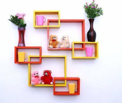 national engineering Rectangular Nice Attach Wooden Wall Shelf (Number of Shelves - 6, RED, yellow) Wooden Wall Shelf MDF (Medium Density Fiber) Wall Shelf