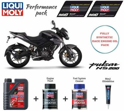 Liqui Moly 1502 / 20597 / 3824 / 20573 Pulsar NS 200 10W-50 4T Street Race Fully Synthetic Engine Oil (1 Litre) with Engine Flush Shooter (80 ml), 4T Additive Shooter (80 ml) and MoS2 Shooter (20 ml) Synthetic Blend Engine Oil