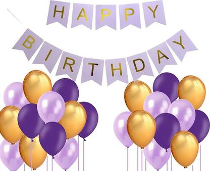 Bash N Splash Solid Purple & Gold Happy Birthday Party Decoration Pack (Pack of 51) Balloon