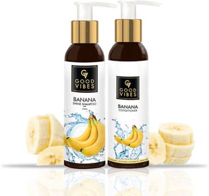 GOOD VIBES Banana Shine Shampoo, 120 ml + Conditioner, 120 ml Combo