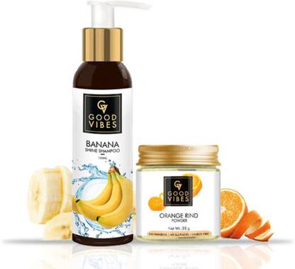 GOOD VIBES Hair Shine Combo (Banana Shampoo, 120 ml + Orange Rind Powder, 35 g)
