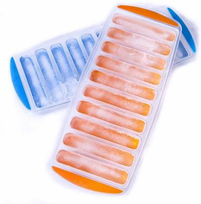 ICY Silicone Ice Cube Tray Easy To Pop-Out Make 10 Froze Sticks Orange, Blue Plastic Ice Cube Tray