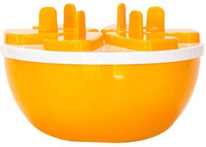 Bunty Ice Cream Mould Pop Popsicle Maker with Free Popsicle Sticks Round Yellow Plastic Ice Cube Tray