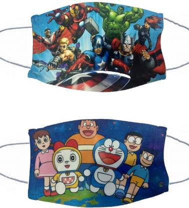 Fabbmate Designer Printed Kids Pollution Cloth Reusable Mask(Avenger-Doraemon Edition) for Virus Protection and Personal Health-Mask and Respirator(unisex) Mask---3 Cloth Mask With Melt Blown Fabric Layer