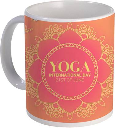COLOR YARD best red international yoga day background design on Ceramic Coffee Mug