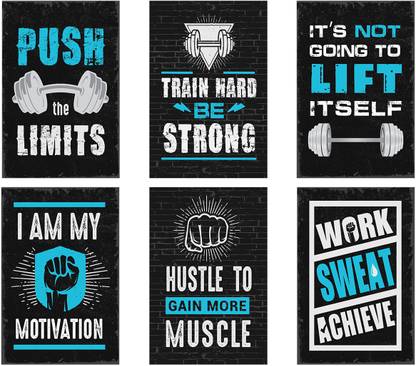 Gym posters - Set of 6 - Gym Posters Motivational - Gym Quotes Poster - Gym posters for wall – Bodybuilder posters, workout & Exercise poster for gyms Paper Print