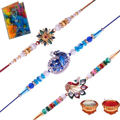 Elegaci Gifts Designer Rakhi, Greeting Card, Chawal Roli Pack