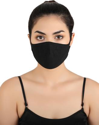 pluchi Black Colour Reusable Outdoor Protection Cotton Face Mask (SET OF 5 PCS) PLMSKBLKSET284 Washable Cloth Mask