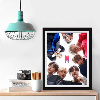 BTS framed poster - BTS framed photo - BTS photo frame - BTS wall frame - BTS glass frame - BTS logo frame - BTS group frame - Jin, RM, J-Hope, Suga, V, Jimin, and Jungkook - (34 cm x 27 cm x 4 cm) Paper Print