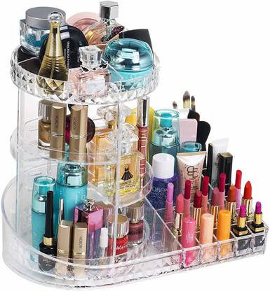 Feeling mall Makeup Organizer Dresser Cosmetic Storage acrylic jewelry brush holder small large drawers and 360 degree rotating case for bathroom dresser Makeup Vanity Box