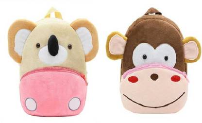 Kexmon KOALA + MONKEY COMBO Premium Quality Soft School Bag For Baby, Age 2 - 5 Year, waterproof backpack, (14inch) Backpack  (, ) Plush Bag