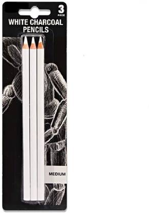 R H lifestyle 3PCS White Highlight Sketch Charcoal Pencil Standard for Sketching Drawing Set For Painter Painting Art Supplies Students Beginners Round Shaped Color Pencils