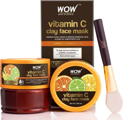 WOW SKIN SCIENCE Vitamin C Glow Clay Face Mask with Lemon & Orange Essential Oils, Jojoba Oil & Bentonite Clay – No Parabens, Synthetic Fragrance, Mineral Oil & Color  (200 ml)