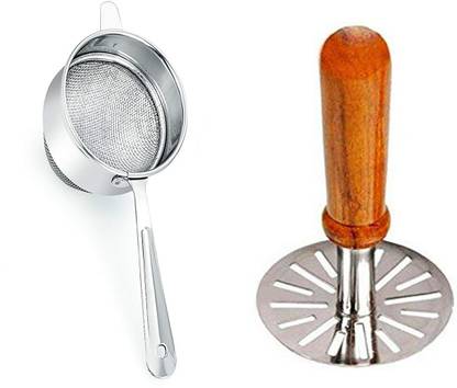 AXOLOTL High Quality Kitchen Combo Set ( Masher and Double Net Tea Sieve) (Pack of 2) Kitchen Tool Set