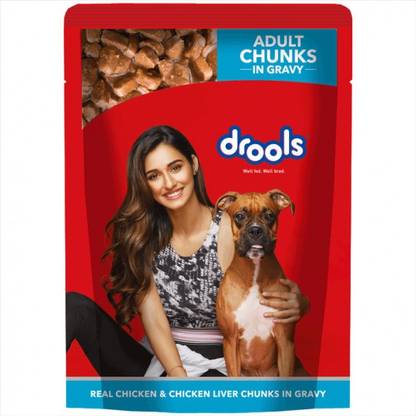 Drools Real Chicken and Liver Chunks in Gravy Chicken, Liver 9 kg (60x0.15 kg) Wet Adult Dog Food