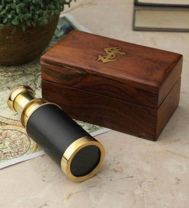 Exim Decor Brass Telescope Showpiece with Sheesham Wood Box Catadioptric Telescope