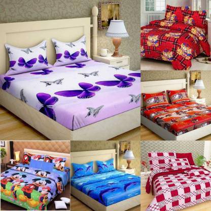 Twinkle Star's 120 TC Cotton Double 3D Printed Flat Bedsheet