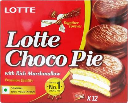 Lotte Choco Pie – Soft Biscuits coated with Premium Chocolate Cream Sandwich  (336 g) at Rs. 103