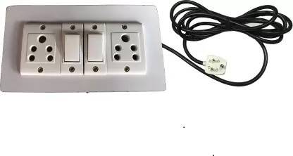 Technowhite Wooden Board (2 Socket,2Switch) 5A 3 Meter Wire 2 Socket 12 A Five Pin Socket