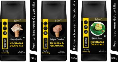 La Casa French Vanilla + Belgian Chocolate + Kolkata Paan Gelato & Ice-Cream Mix | Combo Pack | Extra Creamy | Low Fat | 100% Natural | 1 kg | 1 kg