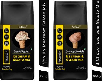 La Casa French Vanilla + Belgian Chocolate Gelato & Ice-Cream Mix | Combo Pack | Extra Creamy | Low Fat | 100% Natural | 640 gms | 640 g