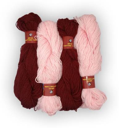 devki knitting yarn PACK OF 200 gm YARN . MAROON & LEMONADE PINK COLOR