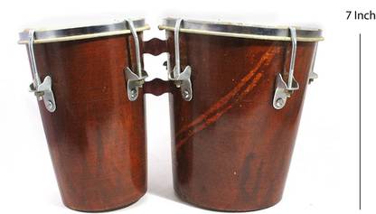 Naad India 7 Inch Professional Two Piece Hand Made Wooden Bango Drum Set (Brown) Wooden Bongo