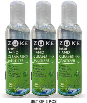 zuke INSTANT HAND CLEANSING(pack of 3) Hand Sanitizer Bottle