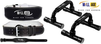 WILLAGE Home Gym Combo, Exercise Set with Leather Weight Lifting Belt/Gym Belt & T-Pushup Fitness Accessory Kit Kit