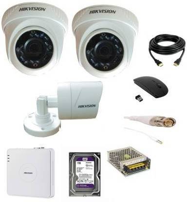 HIKVISION hikvision 2mp, 2 dome camera, 1 bullet camera, 4 channel dvr, 4 channel power supply, 500 gb hard disk hdmi wire, wireless mouse and all accessories are required. Security Camera