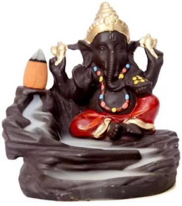 nandni Ganesha Idol Smoke Backflow Cone Incense Holder with 10 Cone Incenses Decorative Showpiece Polyester Incense Holder