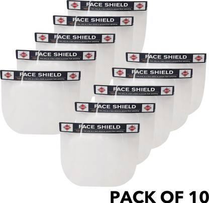 Josch JFS 01 Lexan Polycarbonate 200 Microns Anti Fog/Allergic/Bacterial/Splash UV Protection Windproof Dust-proof Reusable Universal Full Face Protective Shield/Visor with Velcro Band for Eye Head Protection (Clear, Pack of 10) Safety Visor