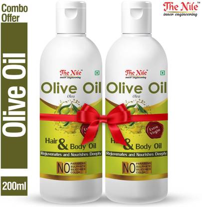 The Nile 100% Pure Olive Oil To Support Hair Regrowth and Body, Rejuvenates and Nourishes Deeply (Combo of 2 Bottle of Hair Oil