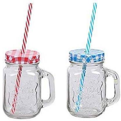 MT BROTHERS Glass Hole Mason Jar with Lid and Straw Glass Mason Jar
