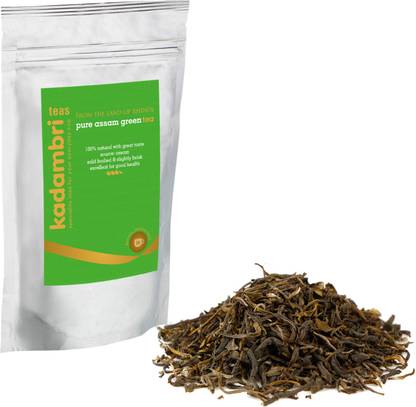 kadambri Premium Assam Green Tea Leaves 500 grams (250 Cups) - Whole Leaf Orthodox Tea | FTGFOP - Top Grade (Finely Rolled) | Great Taste - Unflavoured Natural Green Tea Unflavoured Green Tea Pouch