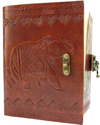 Coronal Leather Journals Unique Elephant Design in Brown Color Brass Lock for Decent Closer A6 Notebook Unruled 200 Pages