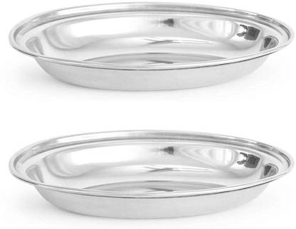 Allure Auto Stainless Steel Lunch Dinner Plate | Oval Plate | Subzi Plate | Rice Plate| Dahi Plate | Chat Plate ( Set Of 2 ) Dinner Plate