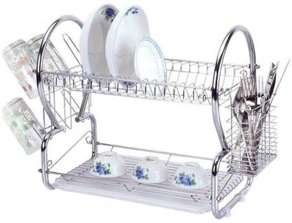 GTC Dish Drainer Kitchen Rack Steel 2-Tier Multi-Function Stainless Steel Dish Drying Rack Cup Drainer Strainer