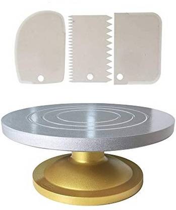 noble foods Combo Set of Heavy Rotating Cake Stand Cake Decorating Turntable with 3 Scrapper Kitchen Tool Set