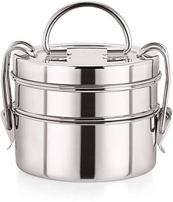 hurrio Stainless Steel Tiffin Box Set, 2-Pieces, Silver-800 ml 2 Containers Lunch Box