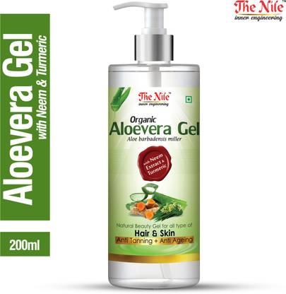 The Nile Organic 100% Pure Aloe Vera Gel with Neem & Turmeric Extracts For Anti Tanning + Anti Ageing, Young and Radiant Skin and Hair (200 ml)