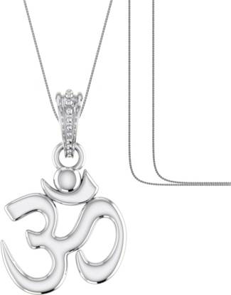 Akshat Sapphire Sterling Silver (92.5% purity) Spiritual OM Chain Pendant (Pendant with Box Chain) for Men & Women Pure Silver Divine OM Chain Locket for Good Health & Wealth Sterling Silver Pendant Set