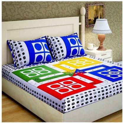 Asha Fashions Cotton Queen Flat 144 TC Jaipuri Prints Bedsheet